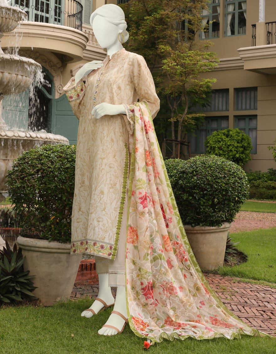Off White Lawn Unstitched 2 Piece Dress | Jlawn-S-Jds-23-1024