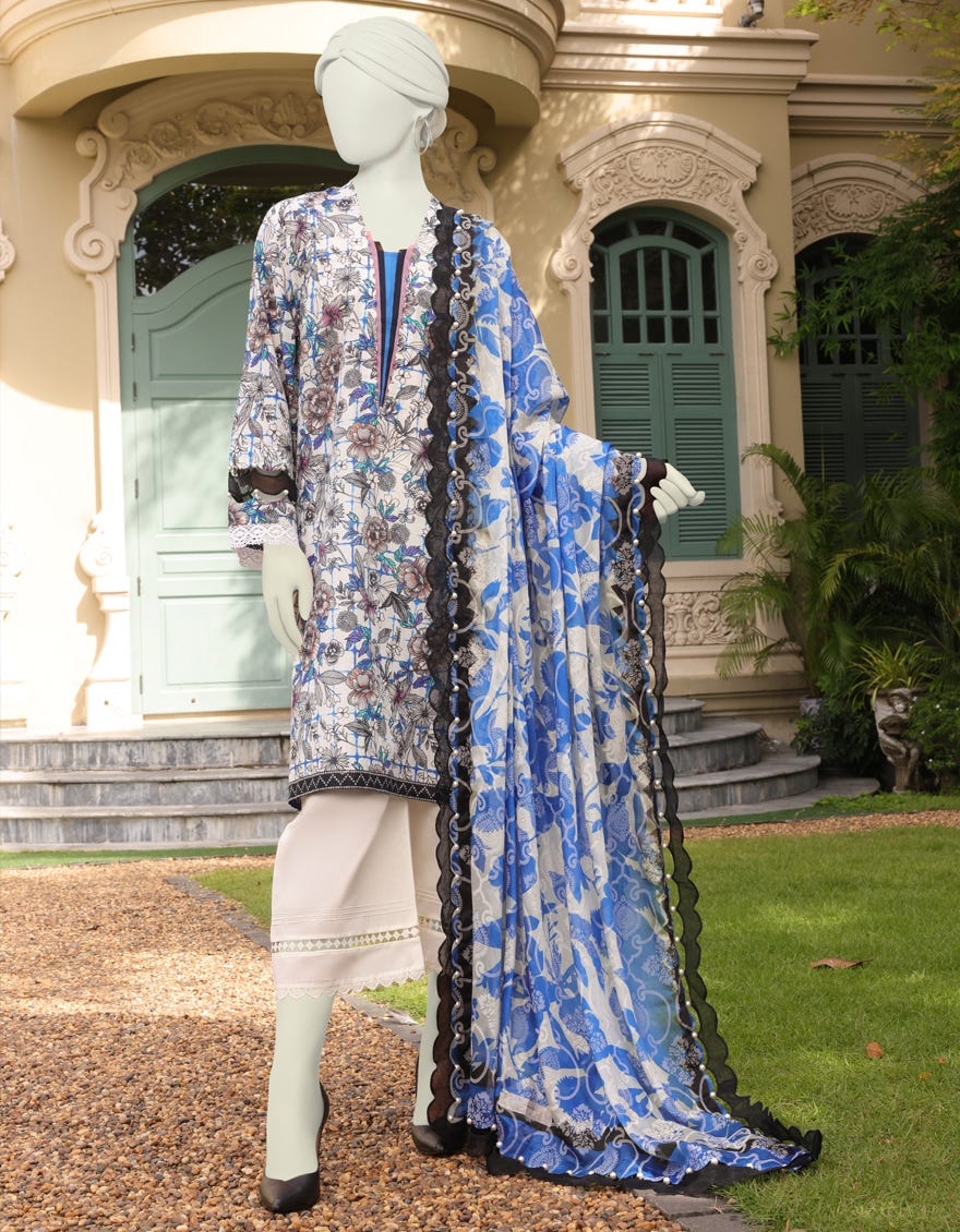 White-Blue Lawn Unstitched 2 Piece Dress | Jlawn-S-Jds-23-1027