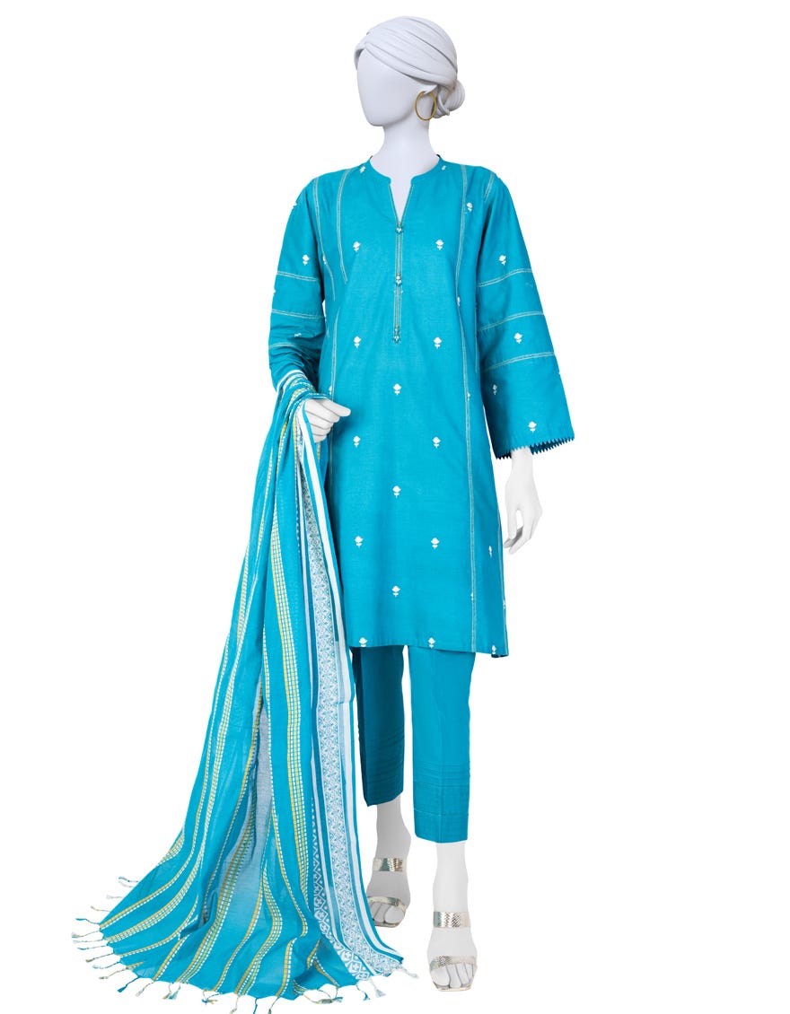 Teal Blue Lawn Unstitched 2 Piece Dress | Jlawn-S-Jds-23-1048