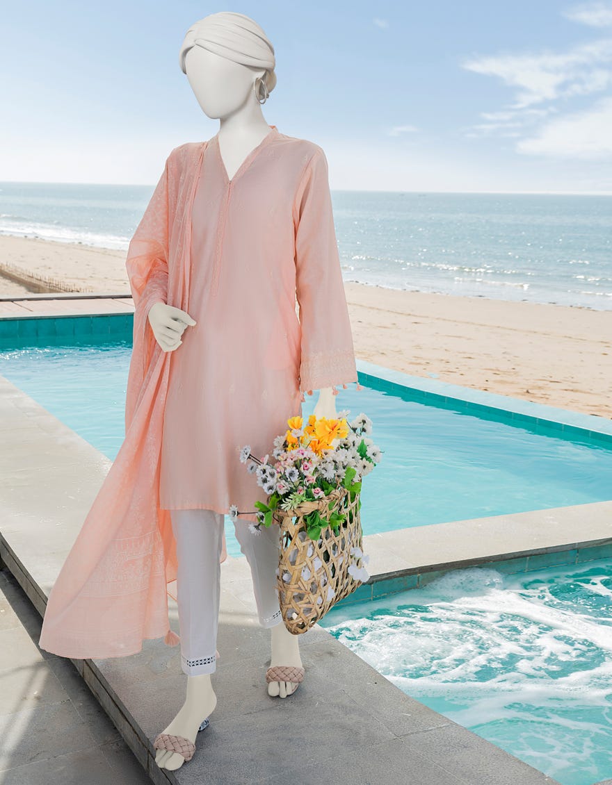 Peach Lawn 2 Piece Stitched Dress | Jlawn-S-Jds-23-1080