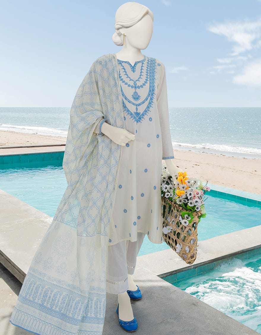 Off White Lawn 2 Piece Stitched Dress | Jlawn-S-Jds-23-1081