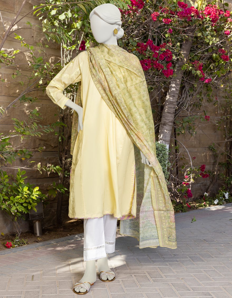 Yellow Dyed 2 Piece Stitched Dress | Jlawn-S-Jds-23-1084