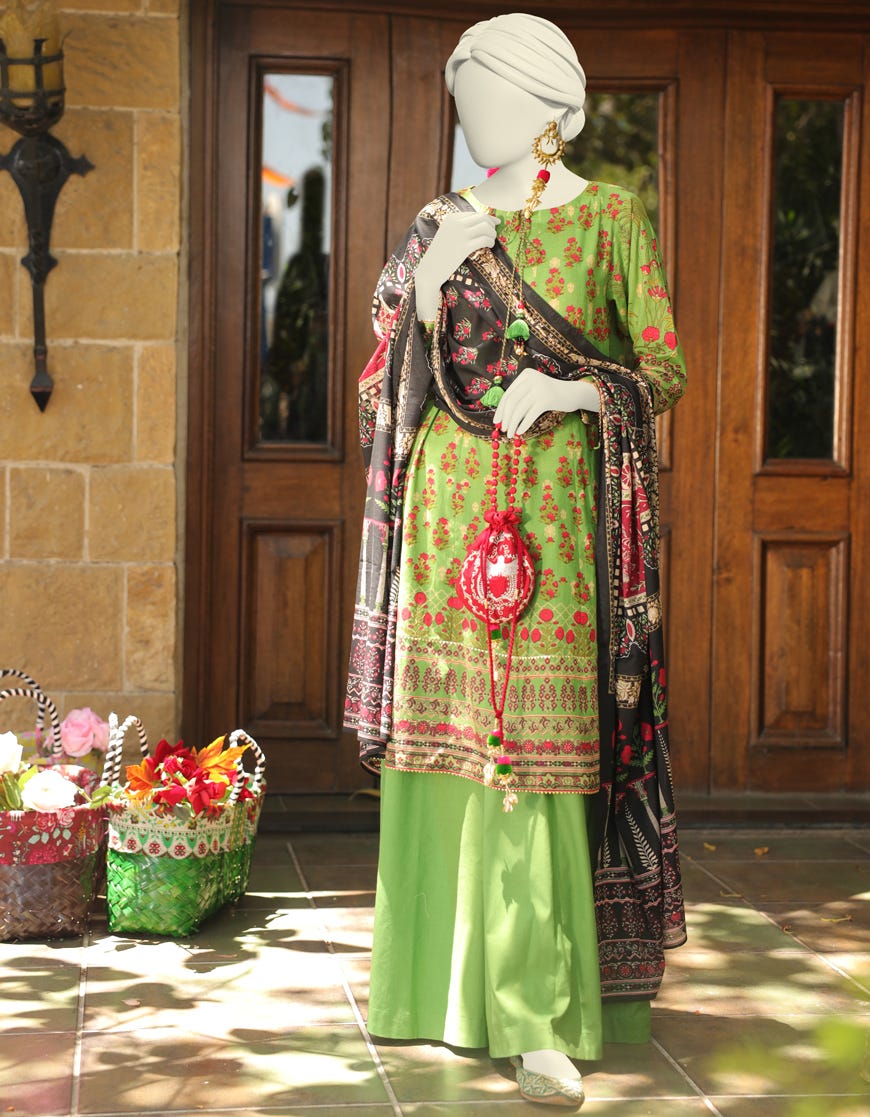 Green Lawn 2 Piece Stitched Dress | Jlawn-S-Jds-23-1089