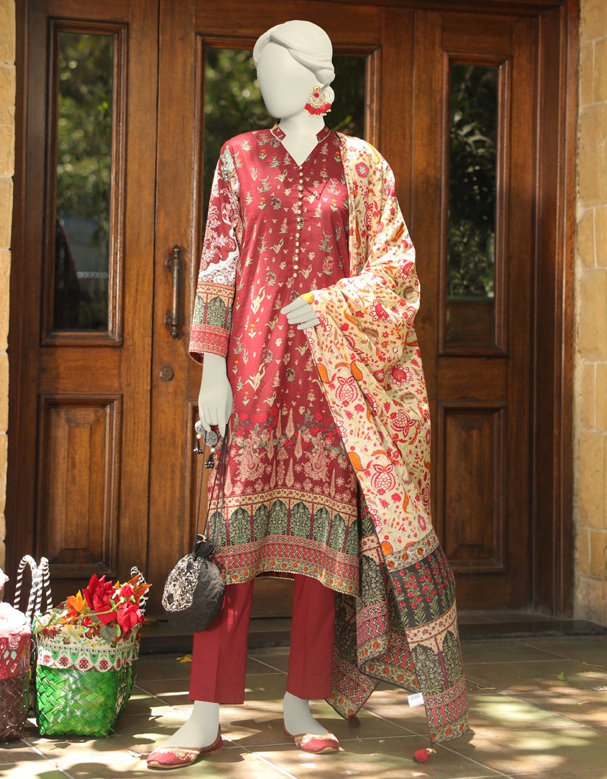 Maroon Lawn 2 Piece Stitched Dress | Jlawn-S-Jds-23-1091