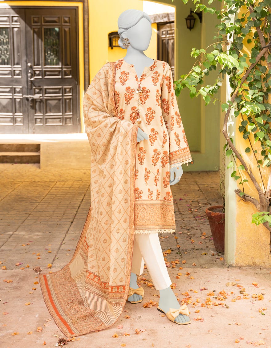 Beige-Orange Lawn Unstitched 2 Piece Dress | Jlawn-S-Jds-23-1092