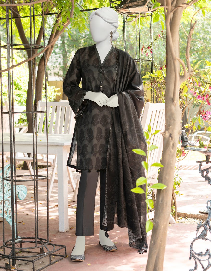 Black-Grey Lawn Unstitched 2 Piece Dress | Jlawn-S-Jds-23-1094