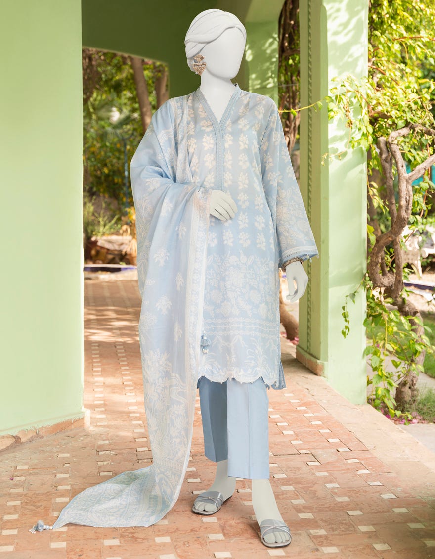 Sky Blue Lawn Unstitched 2 Piece Dress | Jlawn-S-Jds-23-1098