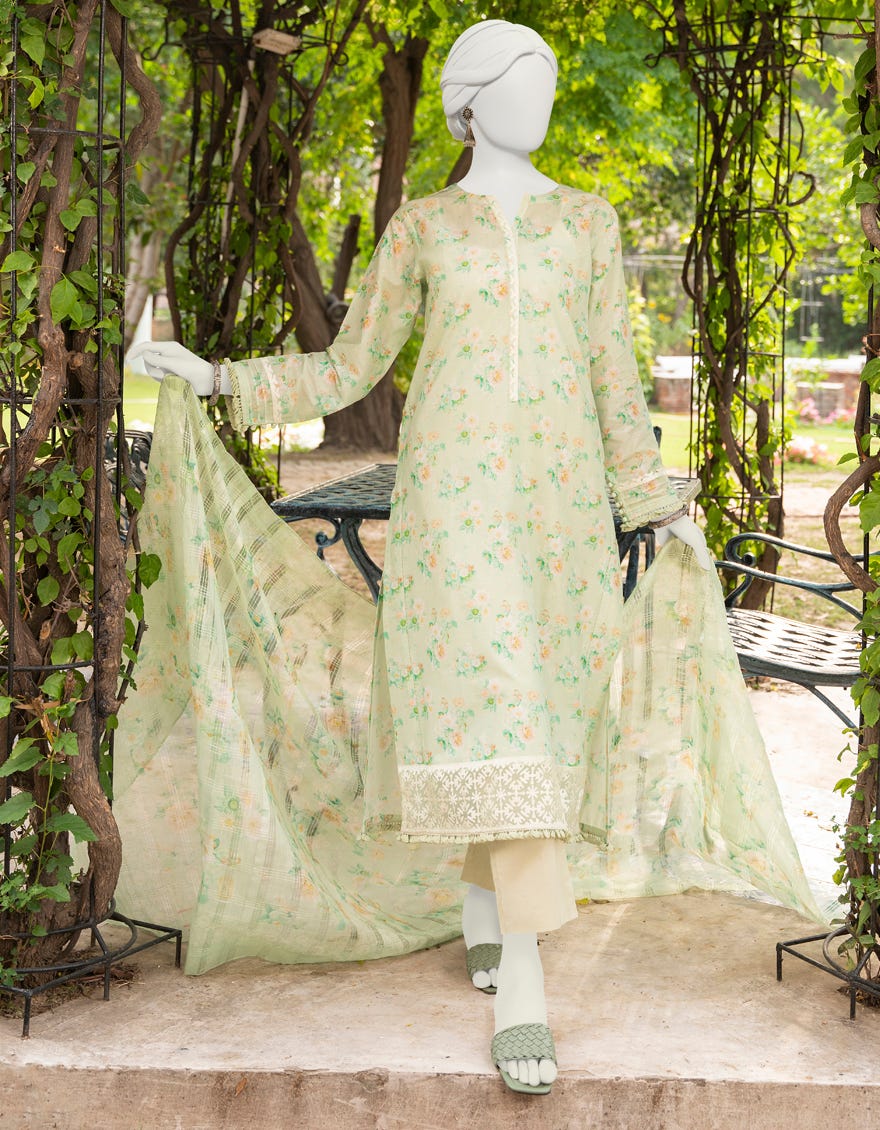 LIGHT GREEN LAWN UNSTITCHED 2PC | JLAWN-S-JDS-23-1111