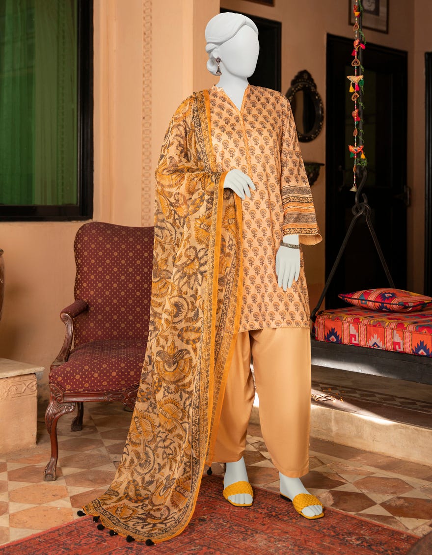 MULTICOLOR LAWN UNSTITCHED 2PC | JLAWN-S-JDS-23-1112