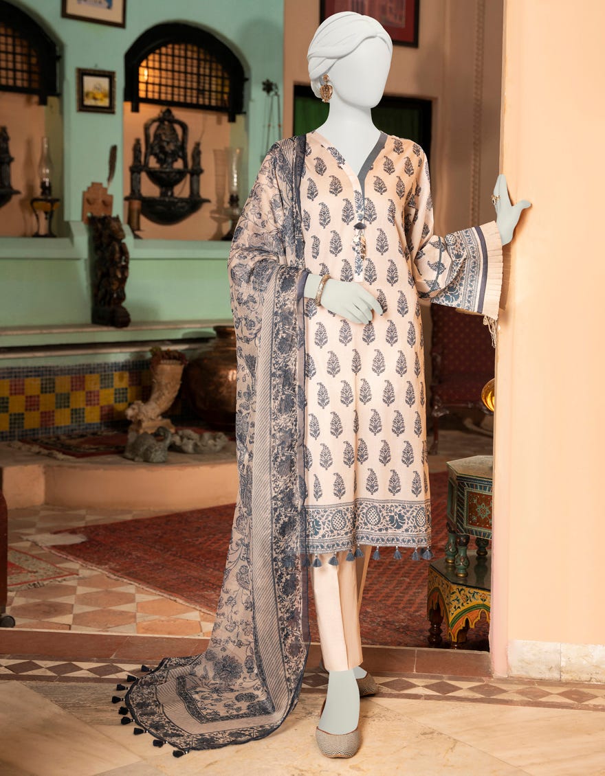 Beige Lawn Unstitched 2 Piece Dress | Jlawn-S-Jds-23-1115