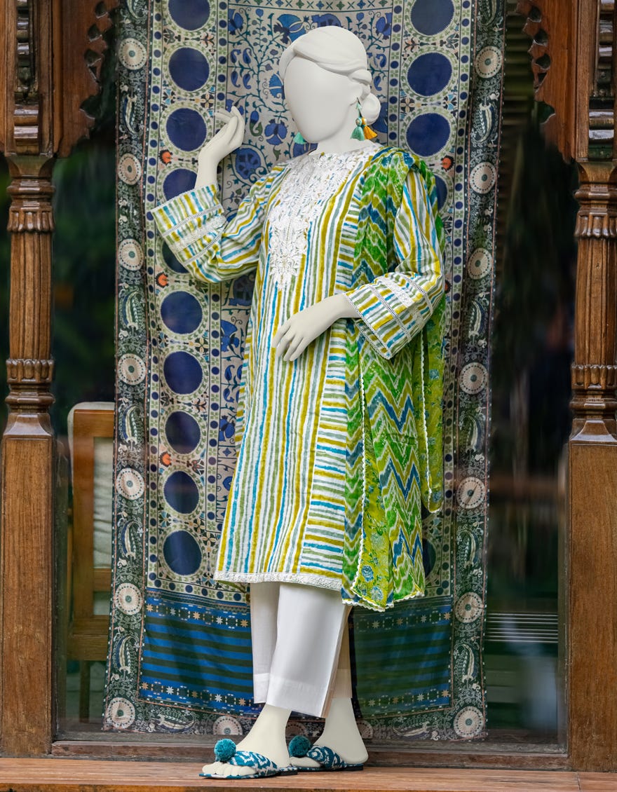 Green Lawn 2 Piece Stitched Dress | Jlawn-S-Jds-24-1004