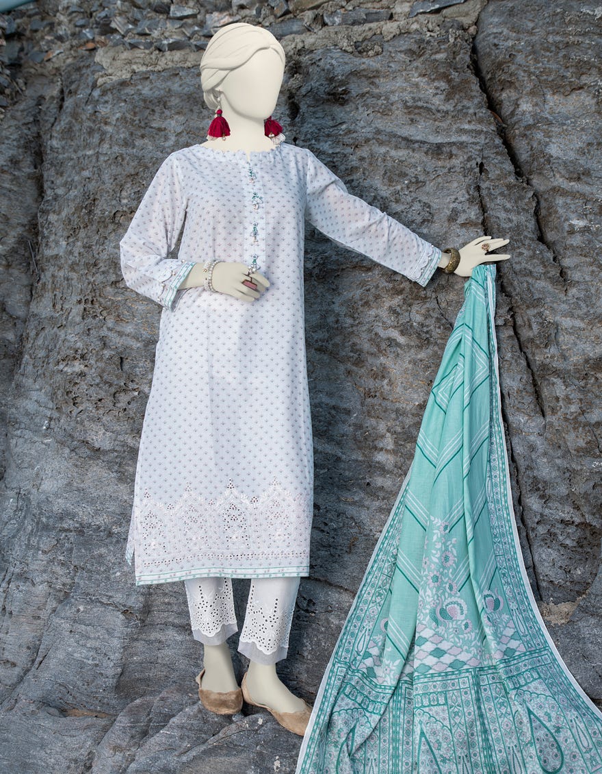 WHITE LAWN UNSTITCHED 2PC | JLAWN-S-JDS-24-1007