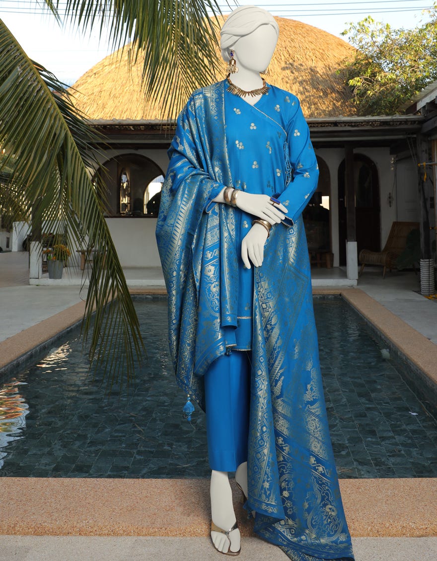 Blue Jacquard Unstitched 2 Piece Dress | Jlawn-S-Jds-24-1025