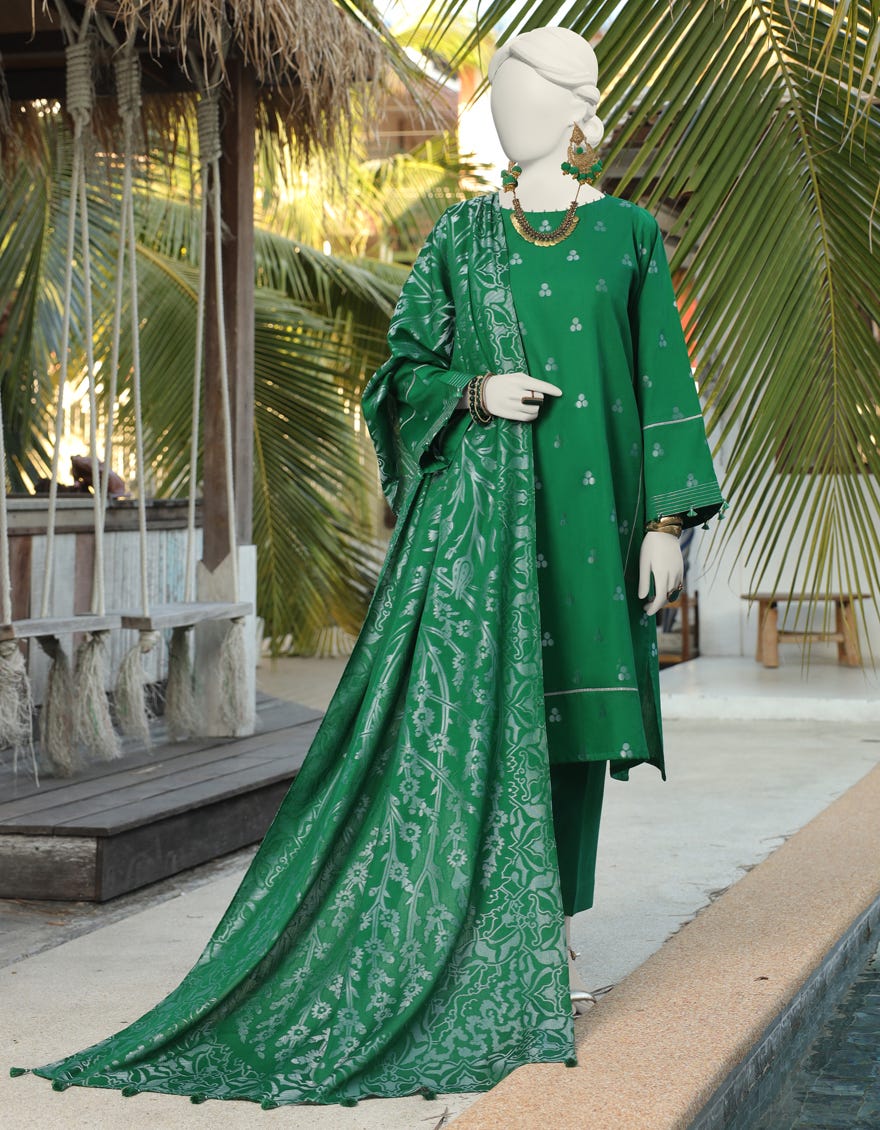 Green Jacquard Unstitched 2 Piece Dress | Jlawn-S-Jds-24-1026