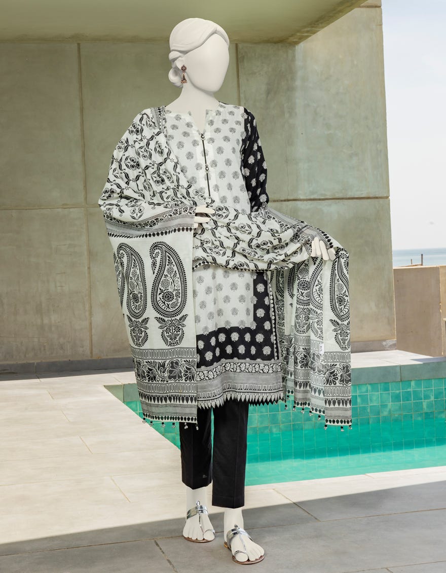 Black-Off White Lawn Unstitched 2 Piece Dress | Jlawn-S-Jds-24-1029