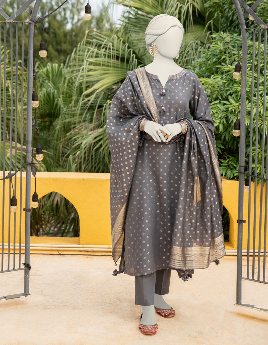 Grey Jacquard Unstitched 2 Piece Dress | Jlawn-S-Jds-24-1053
