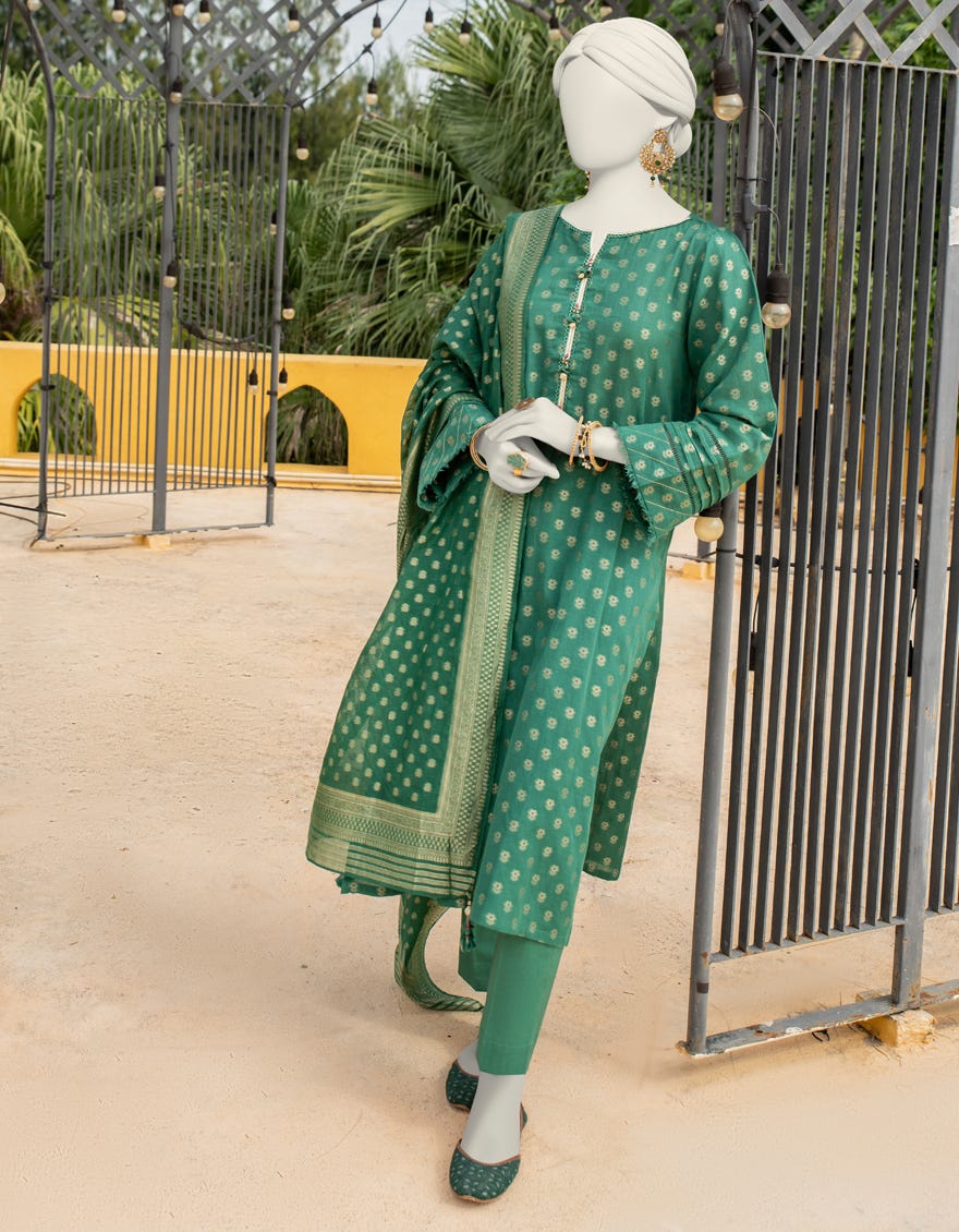 Green Jacquard Unstitched 2 Piece Dress | Jlawn-S-Jds-24-1056