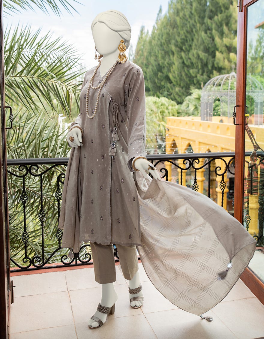 Light Brown Jacquard Unstitched 2 Piece Dress | Jlawn-S-Jds-24-1058