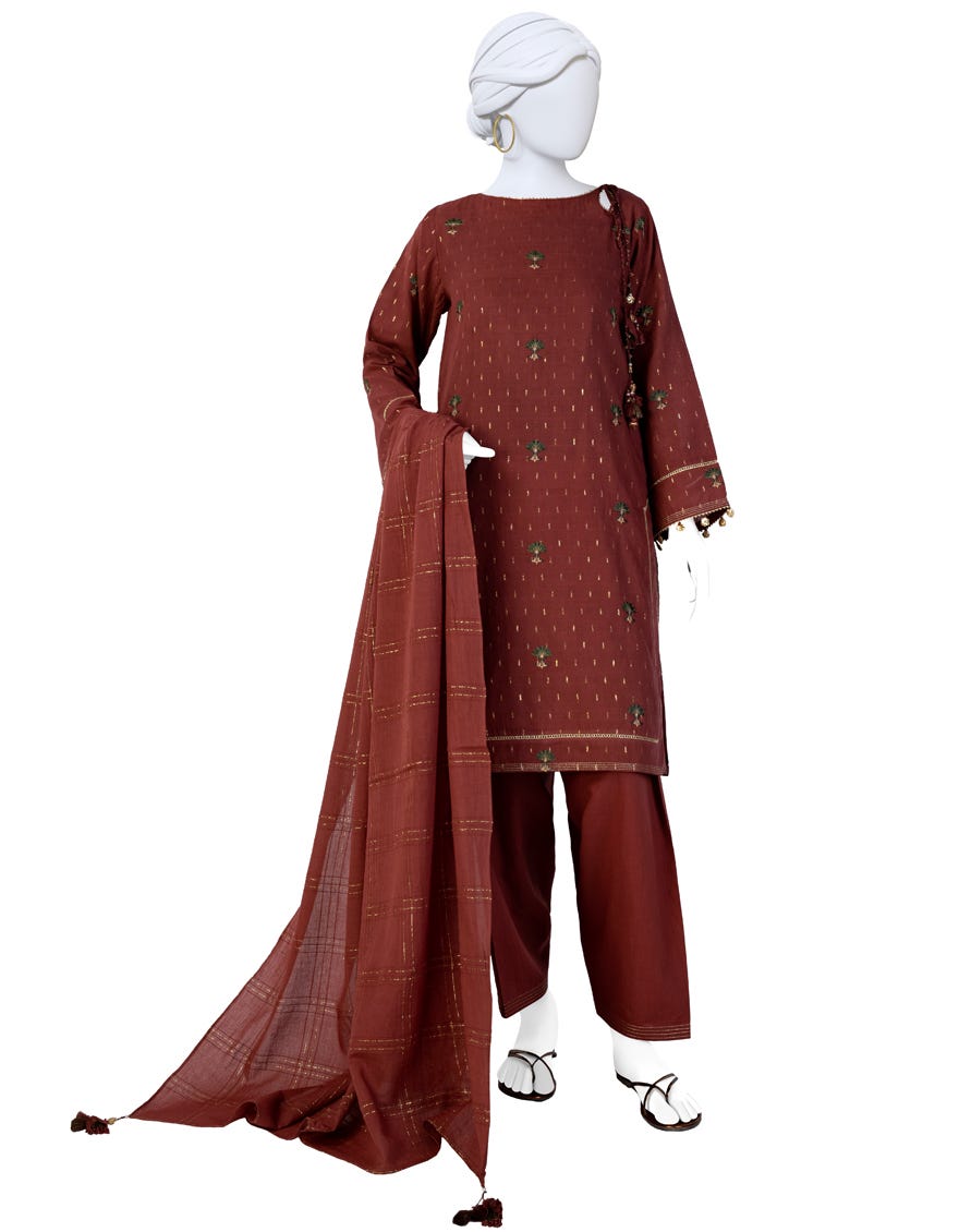 Maroon Jacquard Unstitched 2 Piece Dress | Jlawn-S-Jds-24-1060