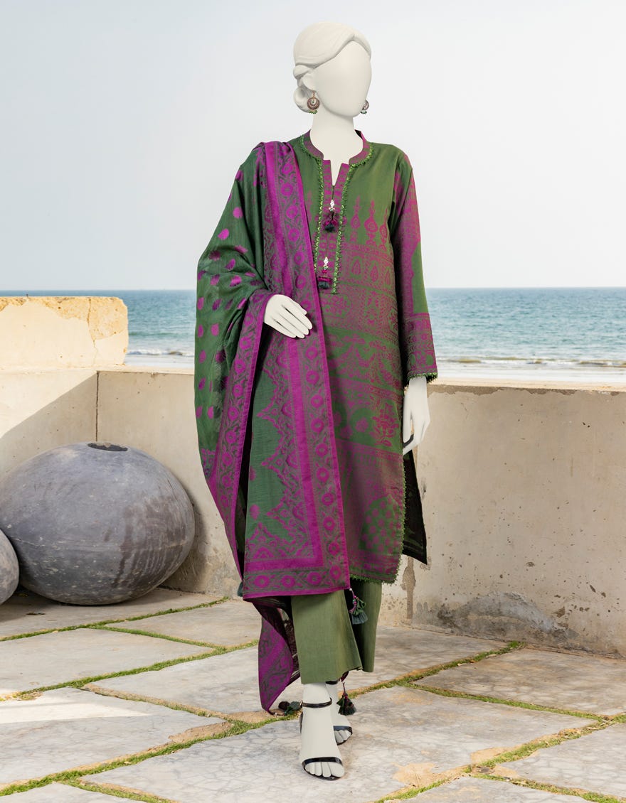 Green Jacquard Unstitched 2 Piece Dress | Jlawn-S-Jds-24-1069