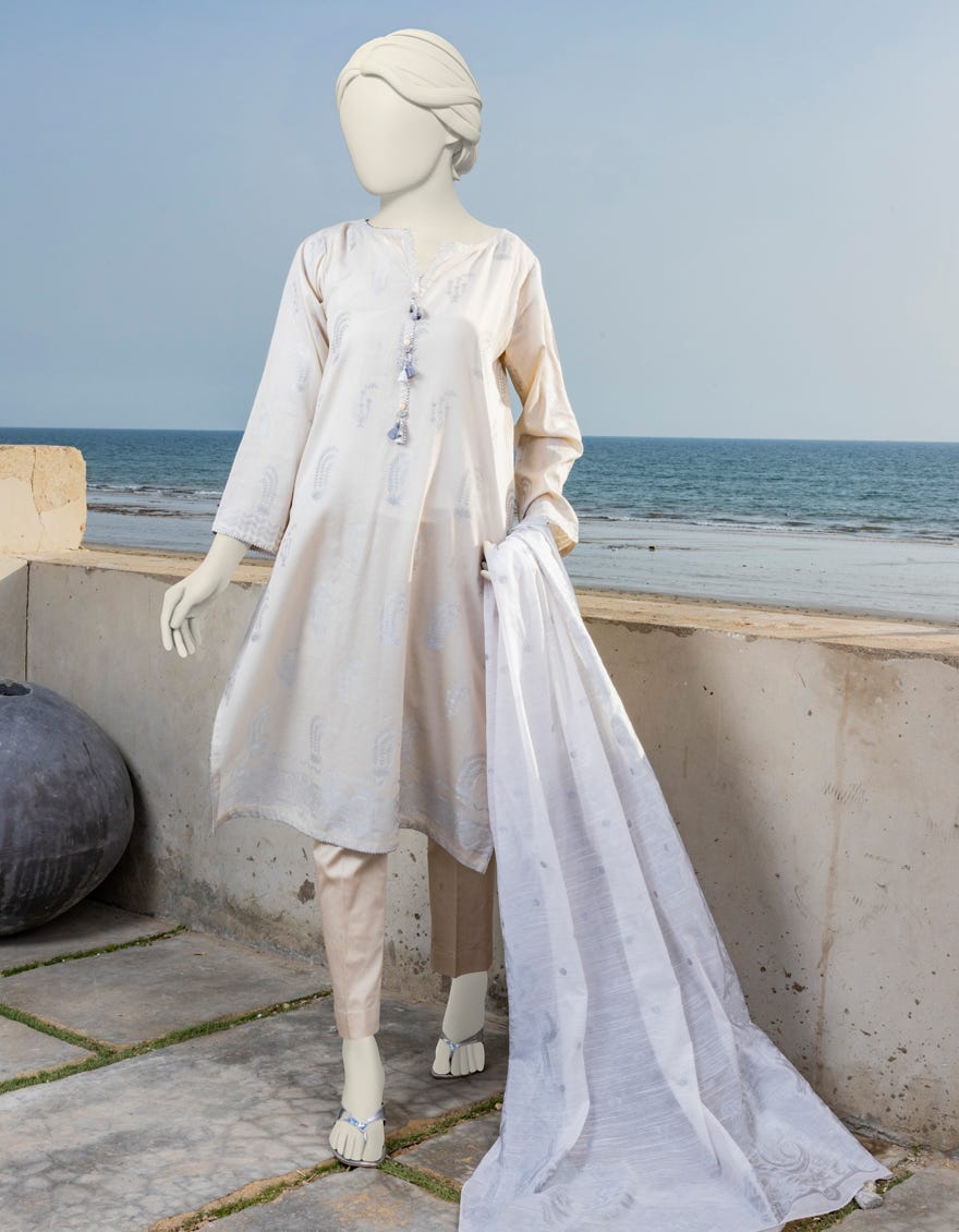 Off White Jacquard Unstitched 2 Piece Dress | Jlawn-S-Jds-24-1071