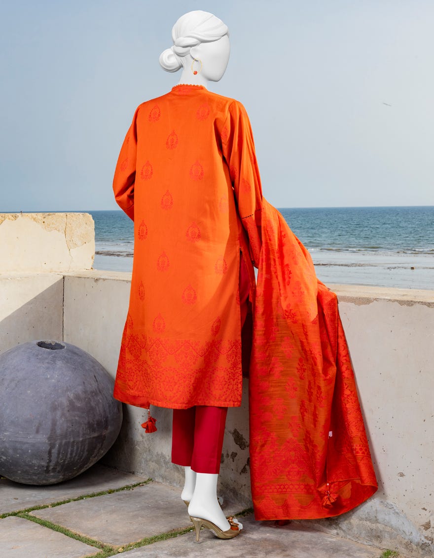 ORANGE JACQUARD UNSTITCHED 2PC | JLAWN-S-JDS-24-1072