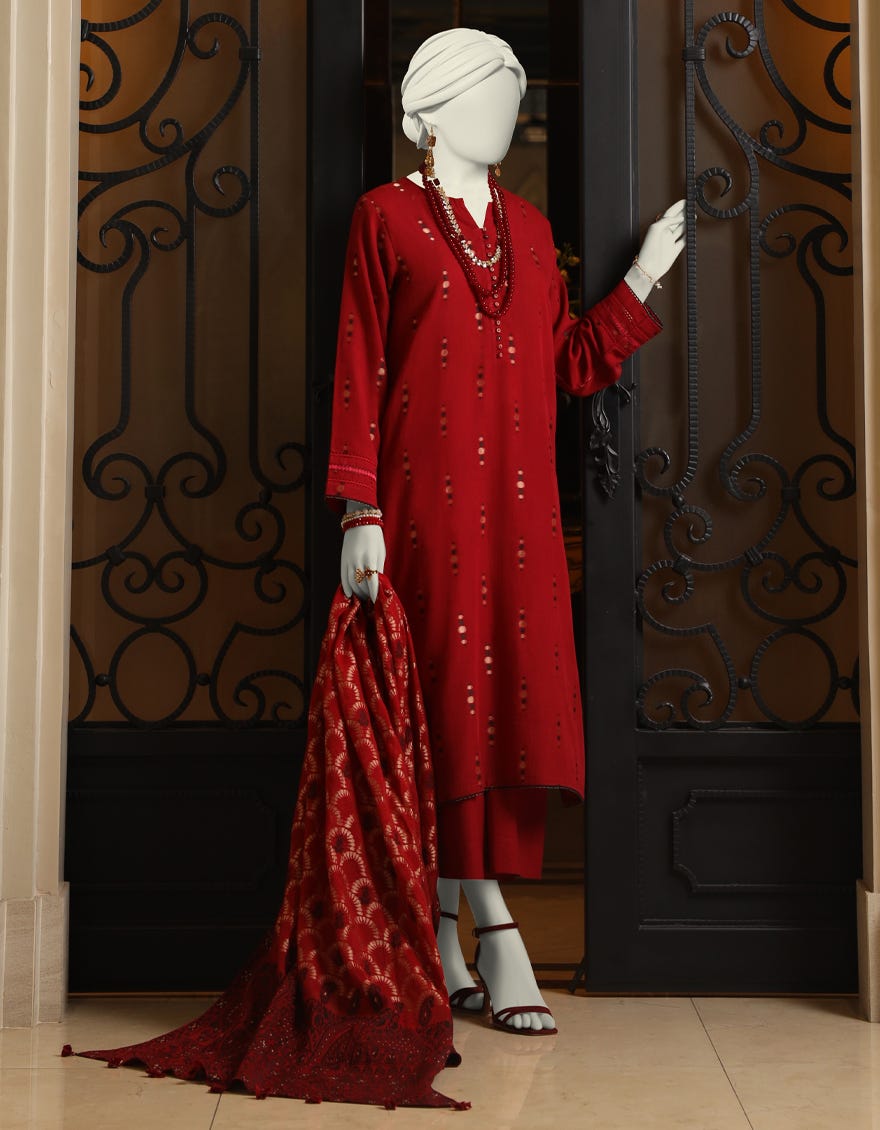Red Jacquard Unstitched 2 Piece Dress | Jlawn-S-Jds-24-1074 Gauhar-02