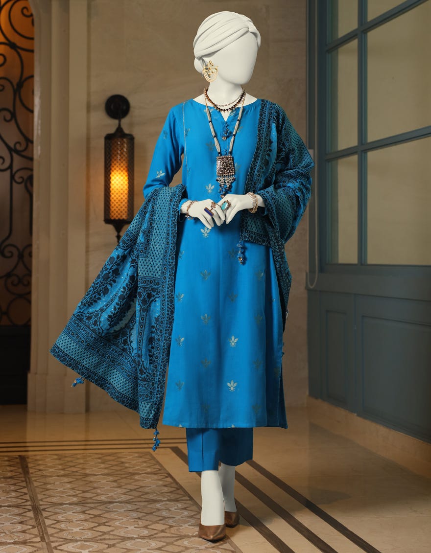 Blue Jacquard Unstitched 2 Piece Dress | Jlawn-S-Jds-24-1075 Gauhar-03