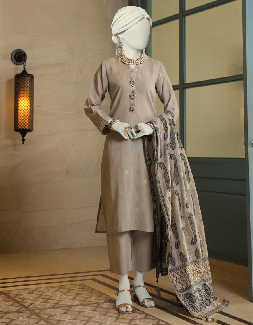 Grey Jacquard Unstitched 2 Piece Dress | Jlawn-S-Jds-24-1076 Gauhar-04
