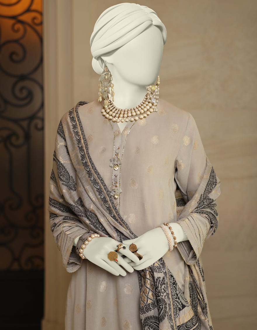 GREY JACQUARD UNSTITCHED 2PC | JLAWN-S-JDS-24-1076 GAUHAR-04
