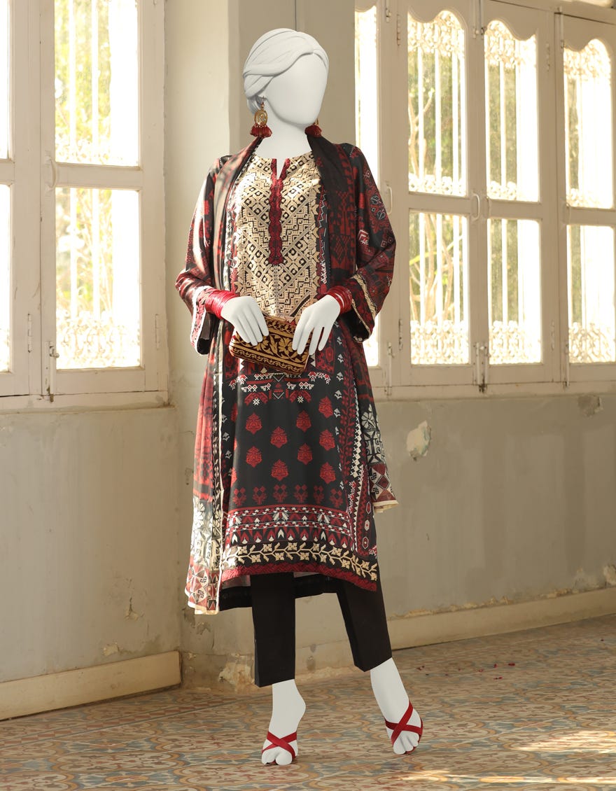 Black Impure Silk Stitched 2 Piece | Jlawn-S-Jds-24-1101