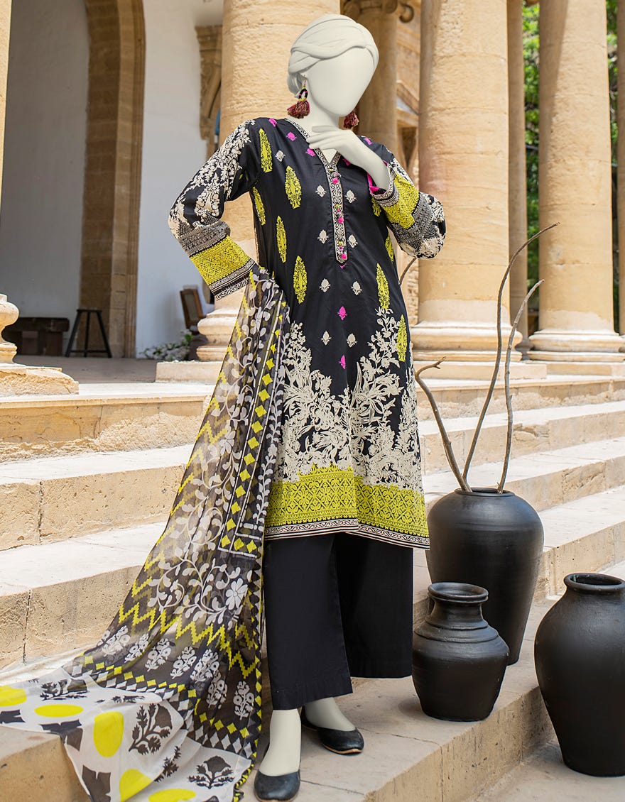 Black Lawn 2 Piece Stitched Dress | Jlawn-S-Jds-24-1108