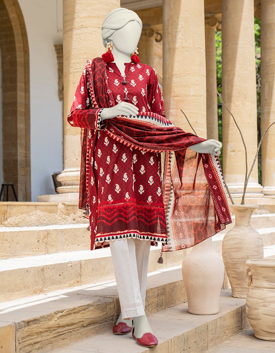 Maroon Lawn 2 Piece Stitched Dress | Jlawn-S-Jds-24-1109