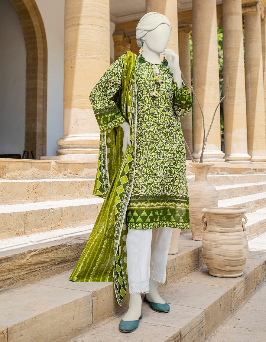 Green Lawn 2 Piece Stitched Dress | Jlawn-S-Jds-24-1111