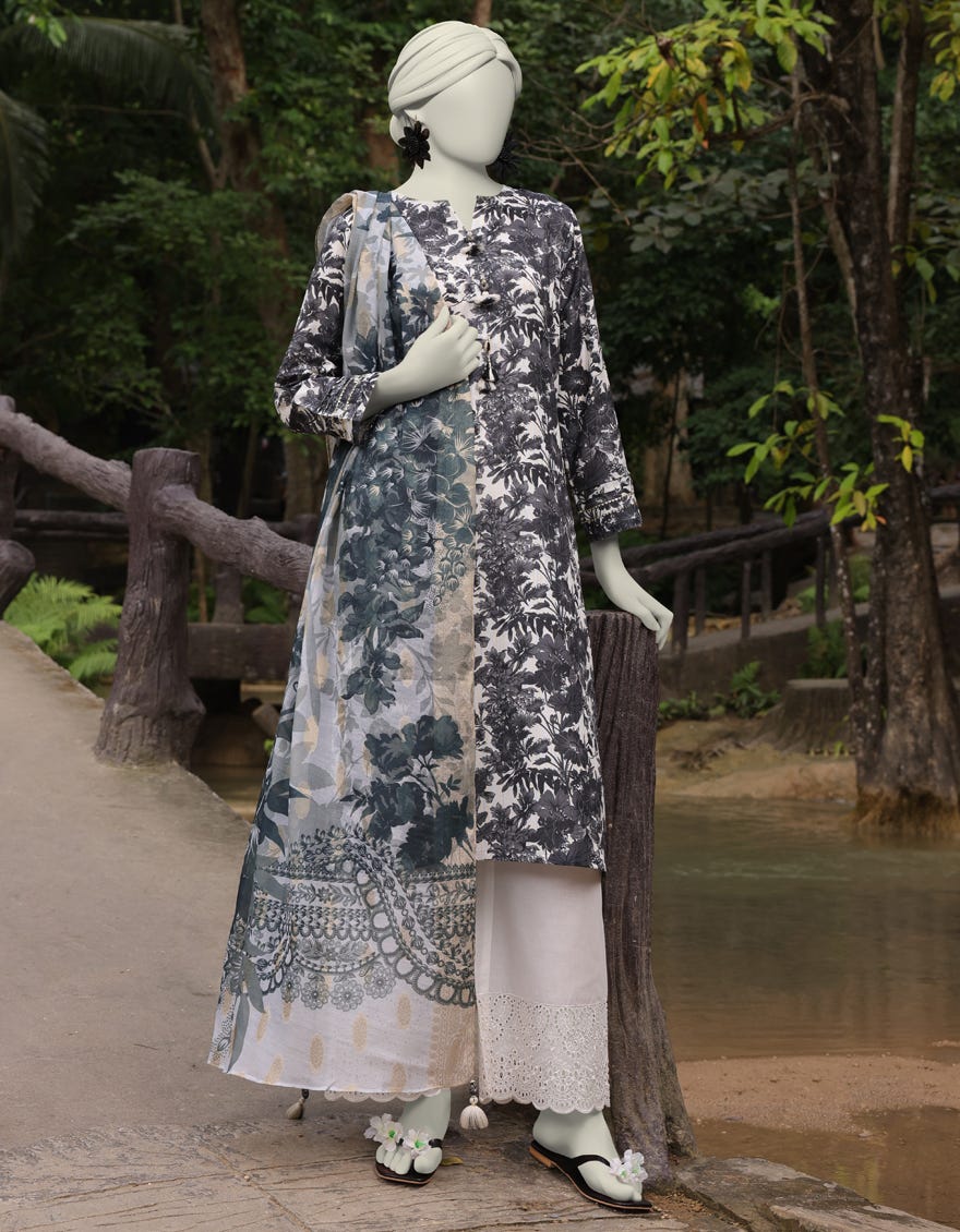 MULTICOLOR DOBBY PRINTED UNSTITCHED 2PC | JLAWN-S-JDS-25-1037