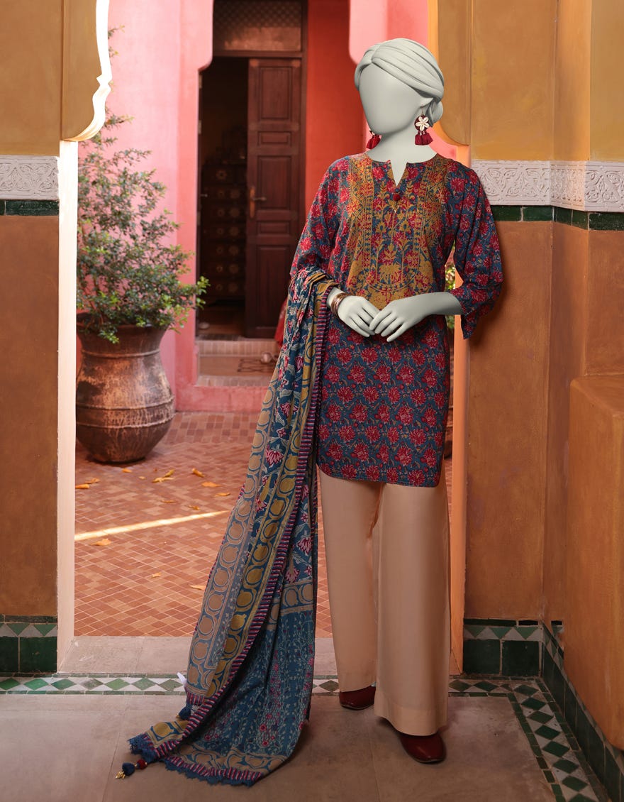 BLUE LAWN PRINTED UNSTITCHED 2PC | JLAWN-S-JDS-25-1047