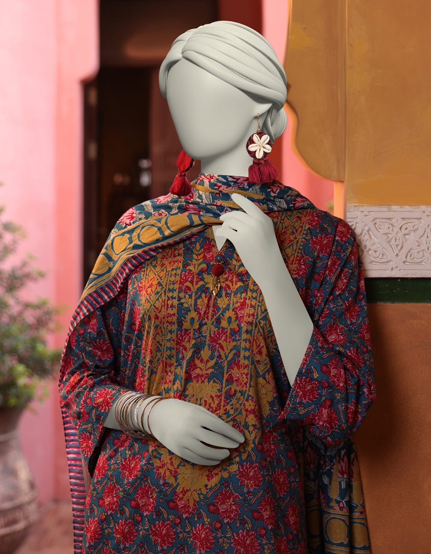 BLUE LAWN PRINTED UNSTITCHED 2PC | JLAWN-S-JDS-25-1047