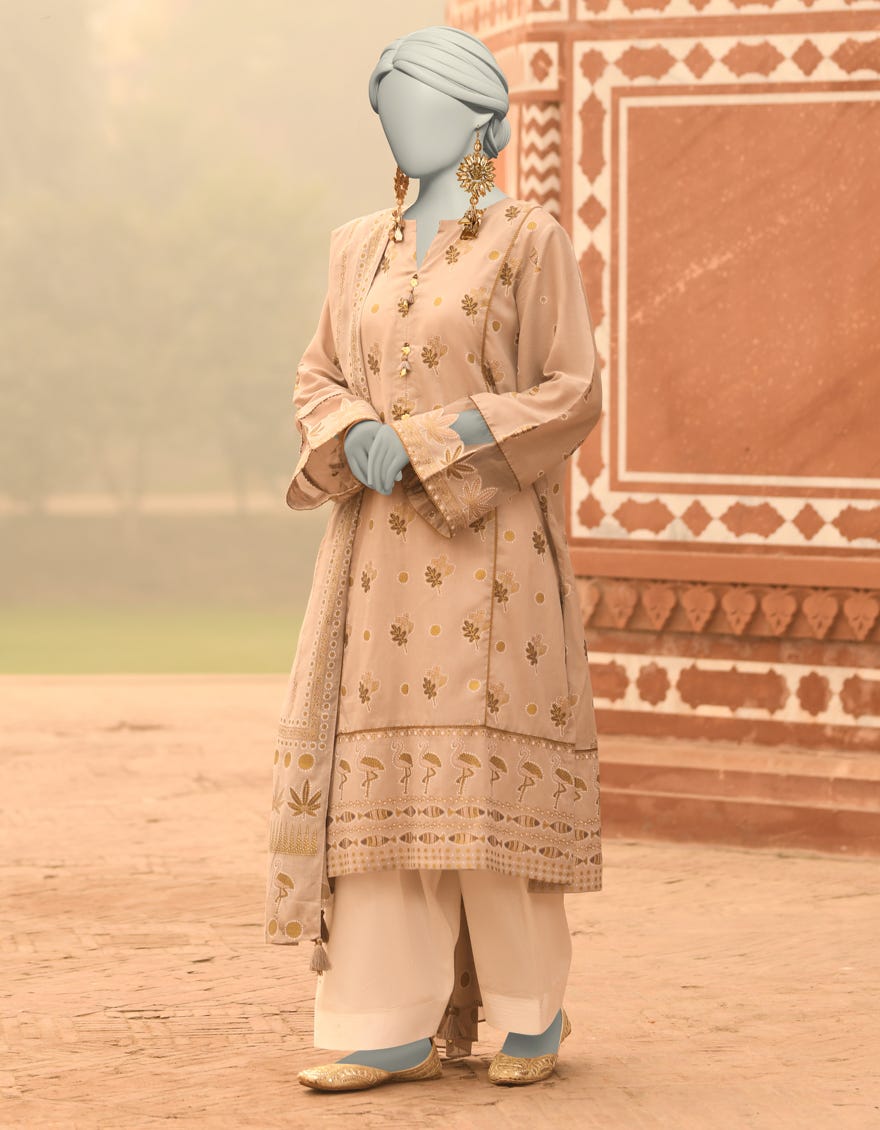 BEIGE LAWN PRINTED UNSTITCHED 2PC | JLAWN-S-JDS-25-1049