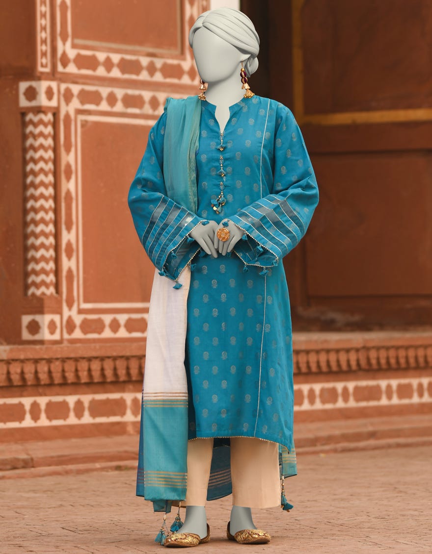 BLUE LAWN DYED UNSTITCHED 2PC | JLAWN-S-JDS-25-1055