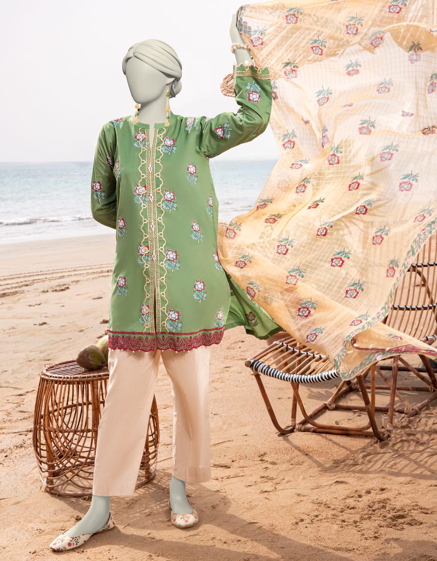 GREEN LAWN EMBROIDERED UNSTITCHED 2PC | JLAWN-S-JDS-25-1066