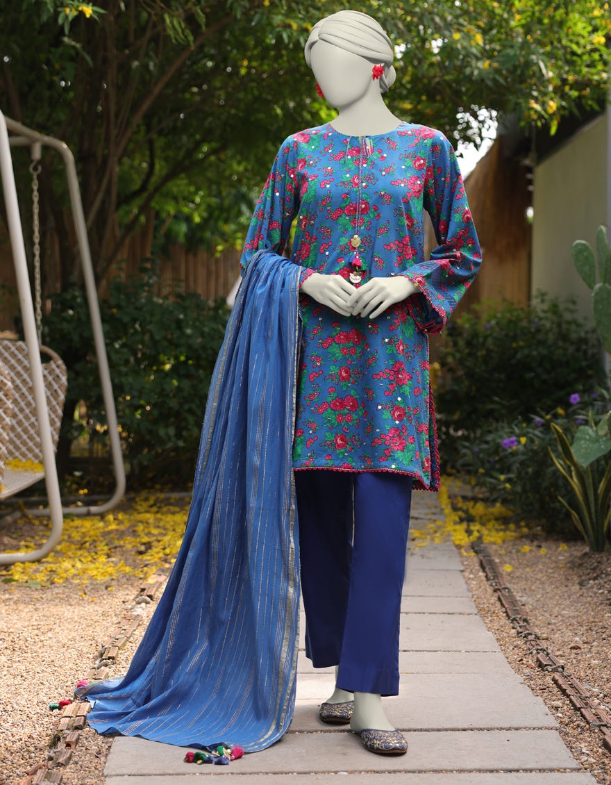 BLUE LAWN EMBROIDERED UNSTITCHED 2PC | JLAWN-S-JDS-25-1070