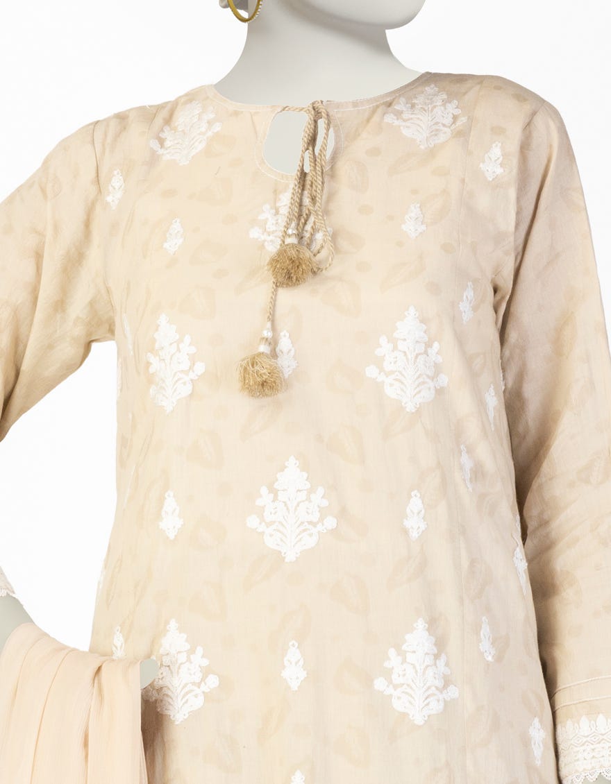BEIGE DOBBY EMBROIDERED 2PC STITCHED