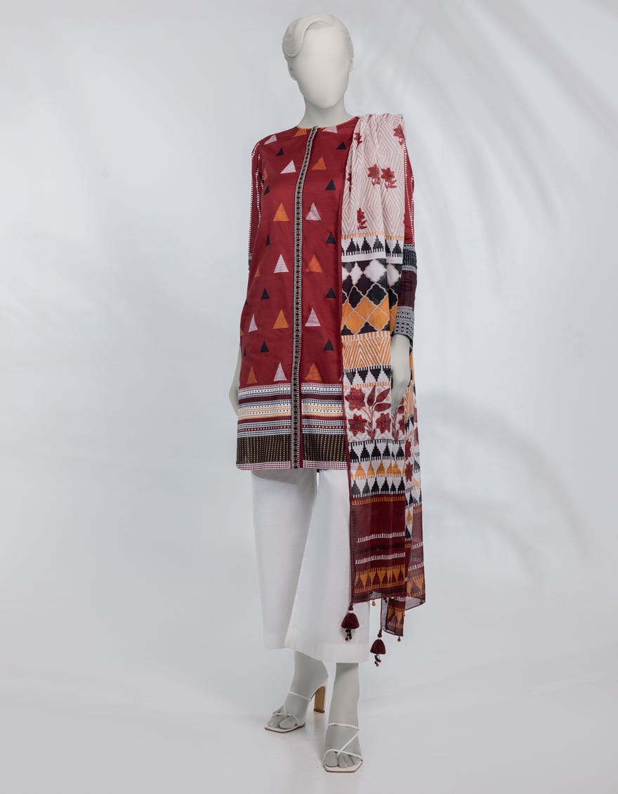 MAROON PRINTED LAWN UNSTITCHED 2PC