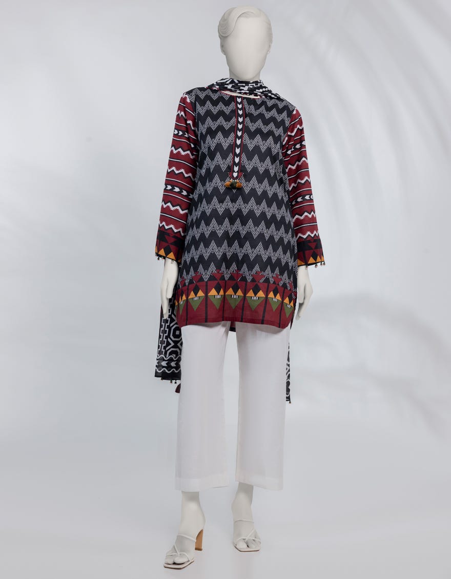 BLACK PRINTED LAWN UNSTITCHED 2PC