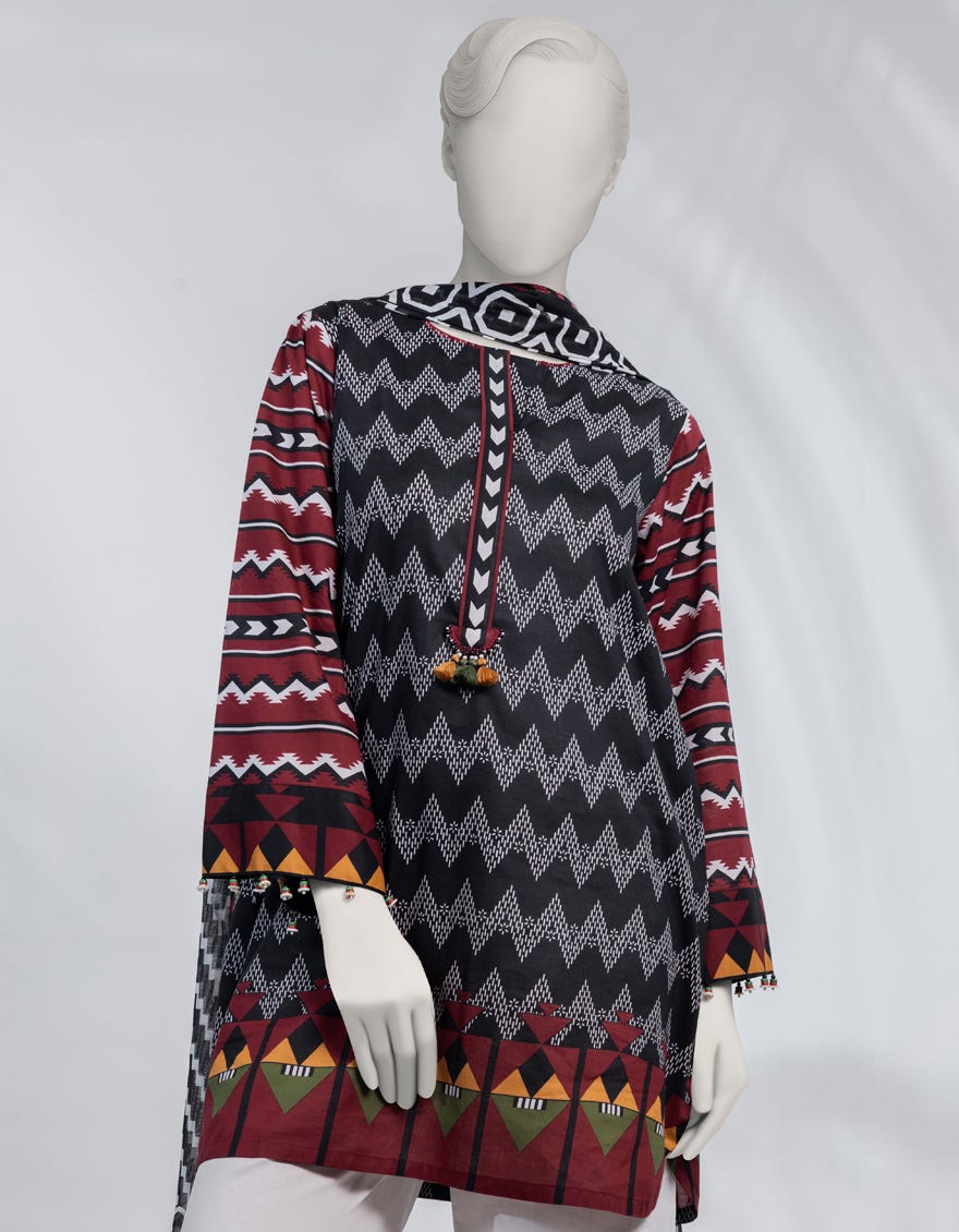 BLACK PRINTED LAWN UNSTITCHED 2PC