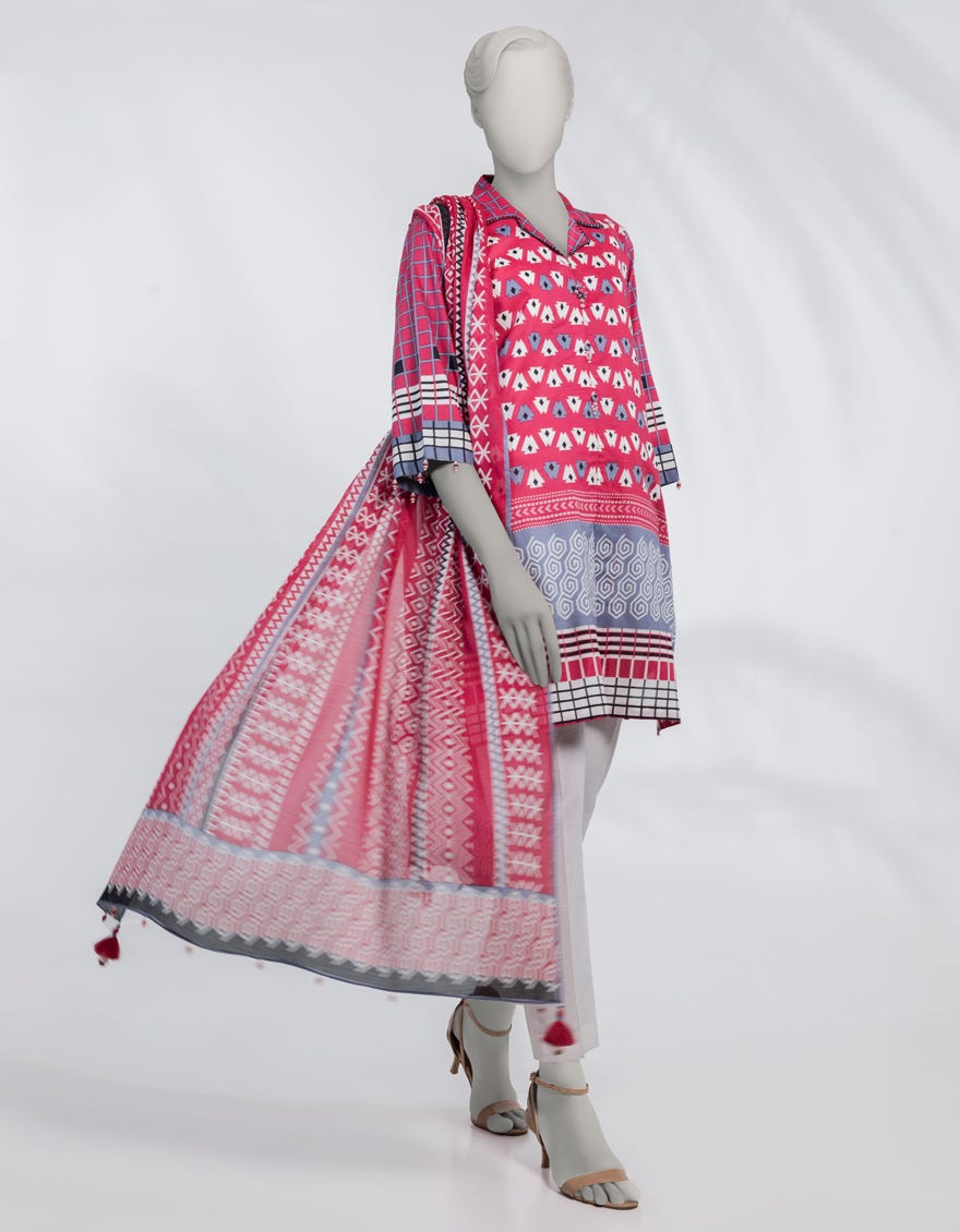 PINK PRINTED LAWN UNSTITCHED 2PC