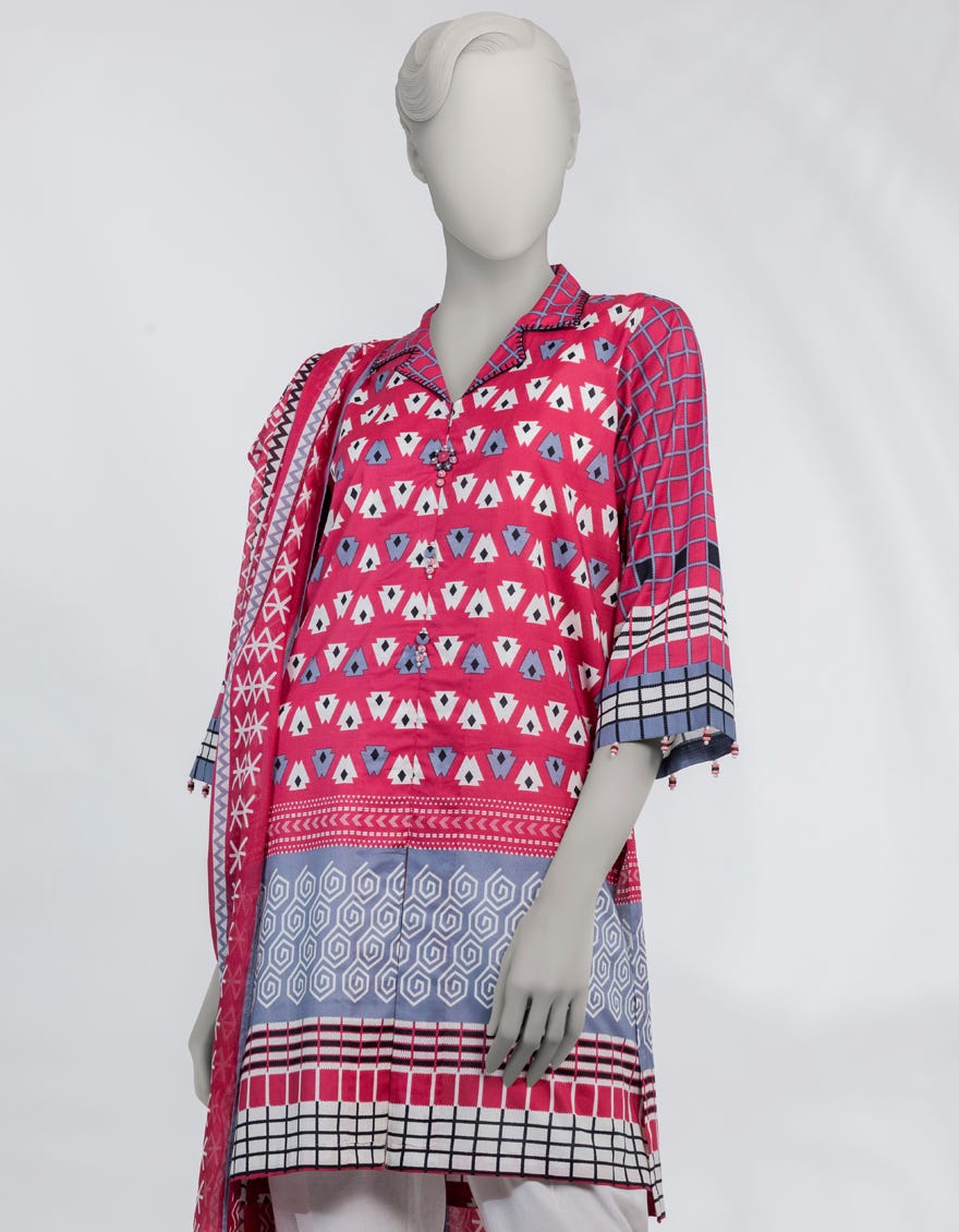 PINK PRINTED LAWN UNSTITCHED 2PC