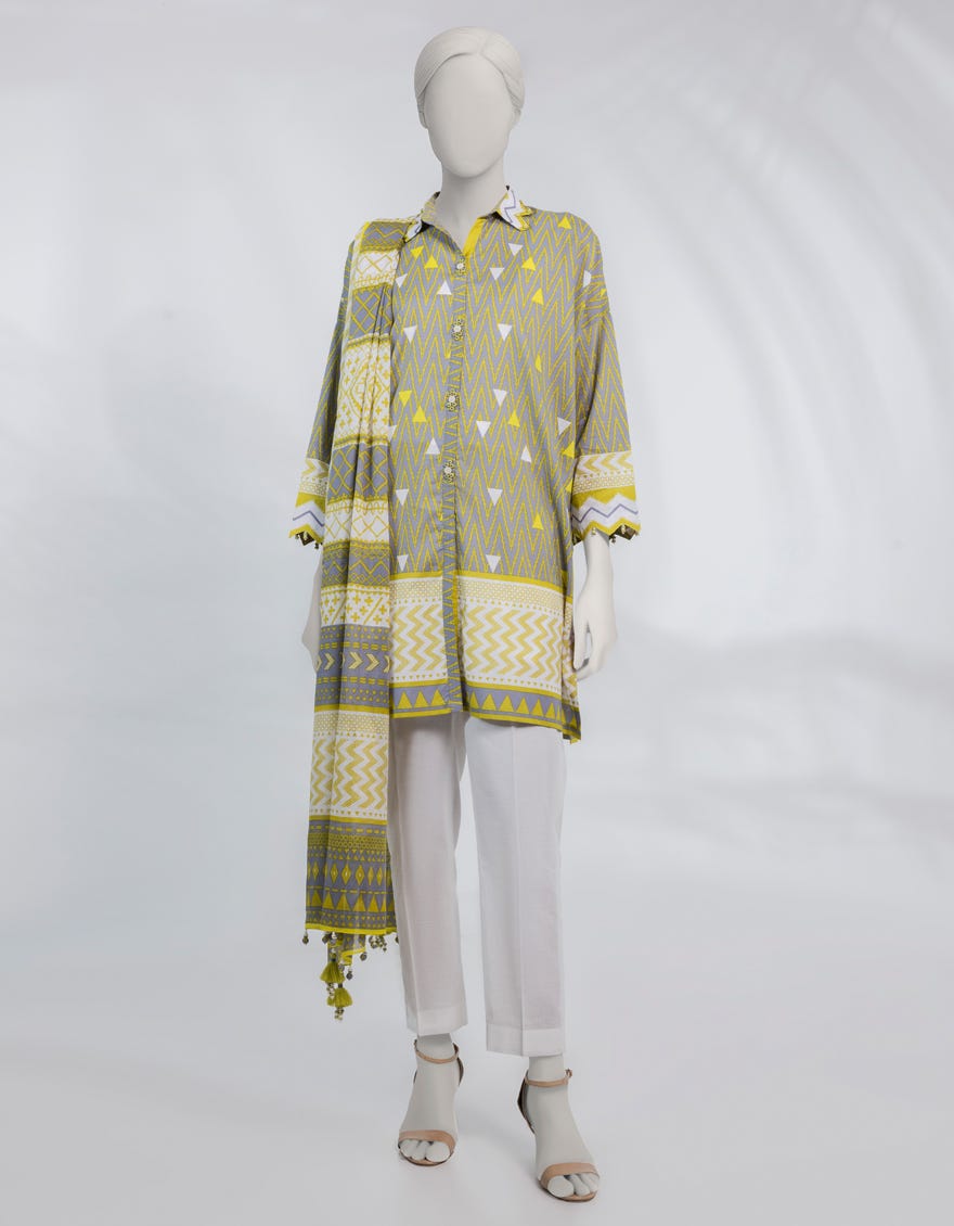 GREY PRINTED LAWN UNSTITCHED 2PC