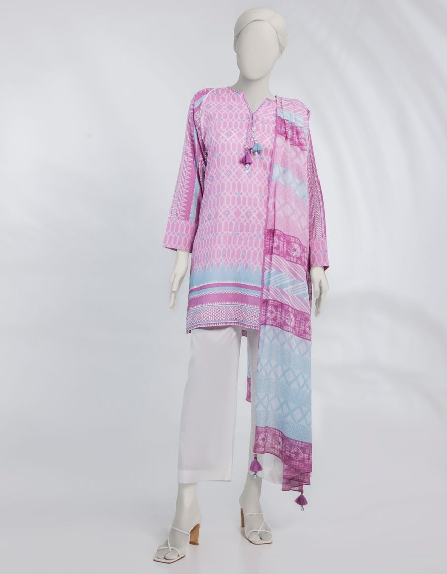 PINK PRINTED LAWN UNSTITCHED 2PC