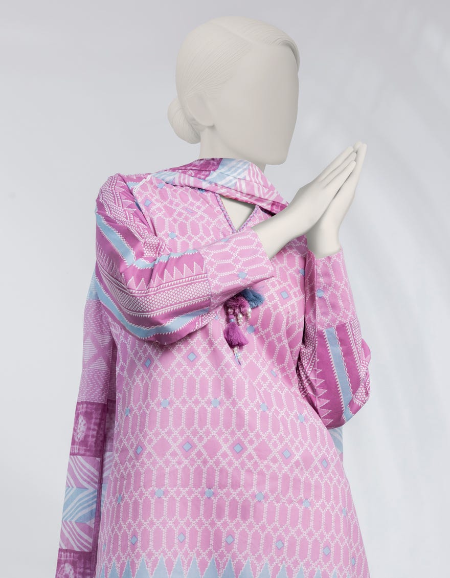 PINK PRINTED LAWN UNSTITCHED 2PC